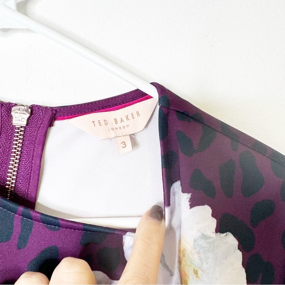 Ted Baker Floral Leopard Fit and Flare Pocket Purple Dress Size 3 - Picture 13 of 13